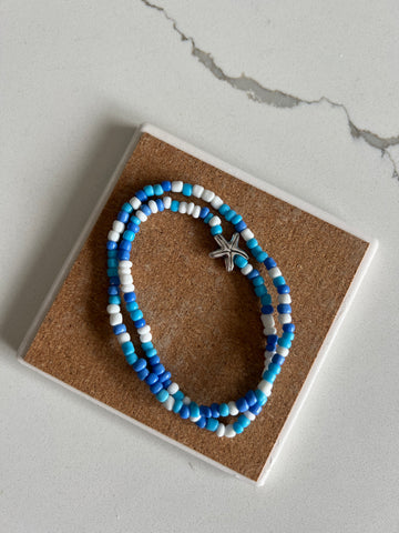 Blue beaded anklet