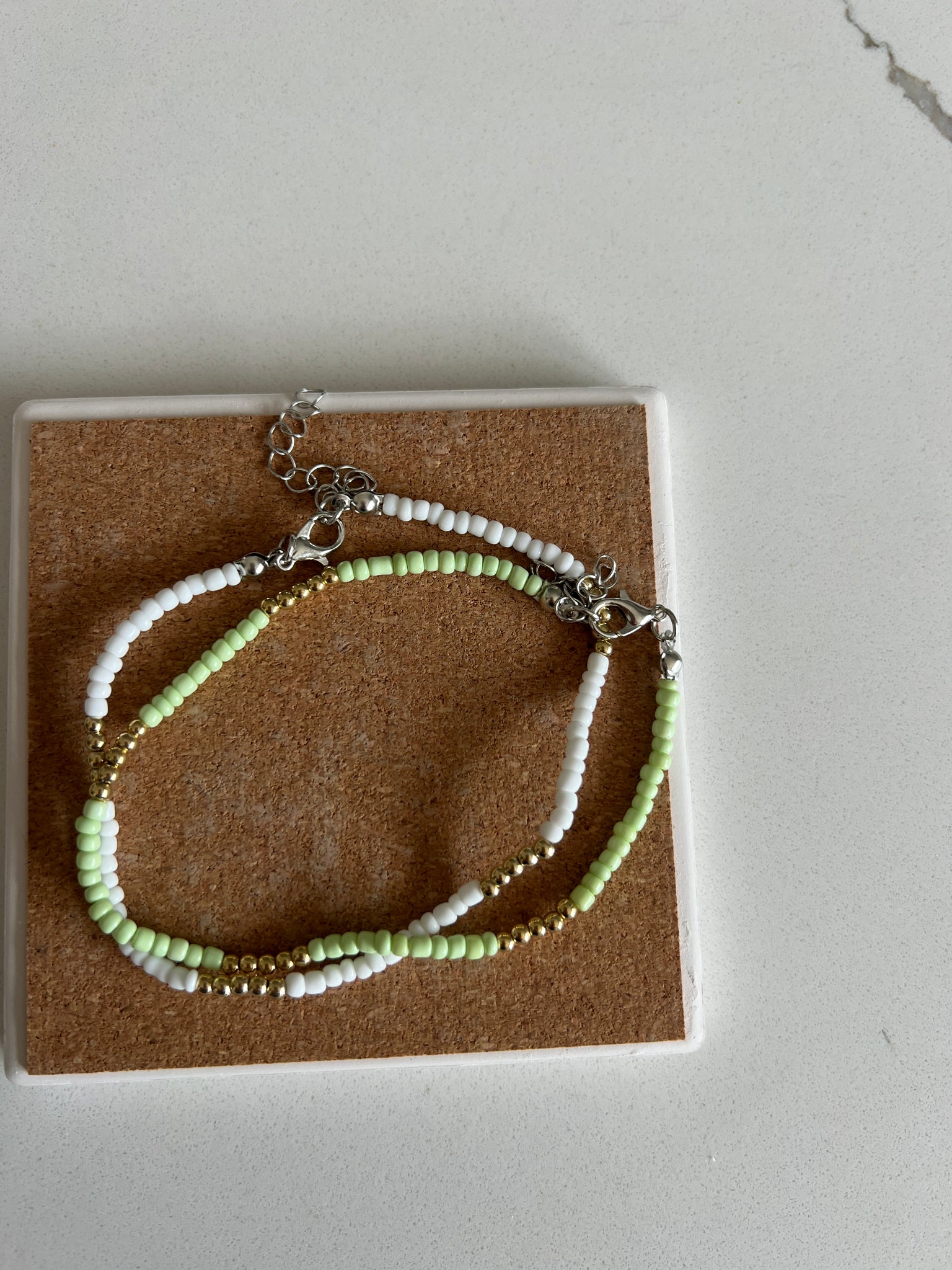 Light green and white anklet