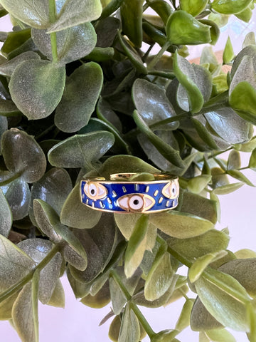 Navy and gold Evil Eye Ring