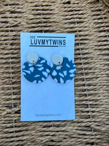 Teal and Beige clay earrings