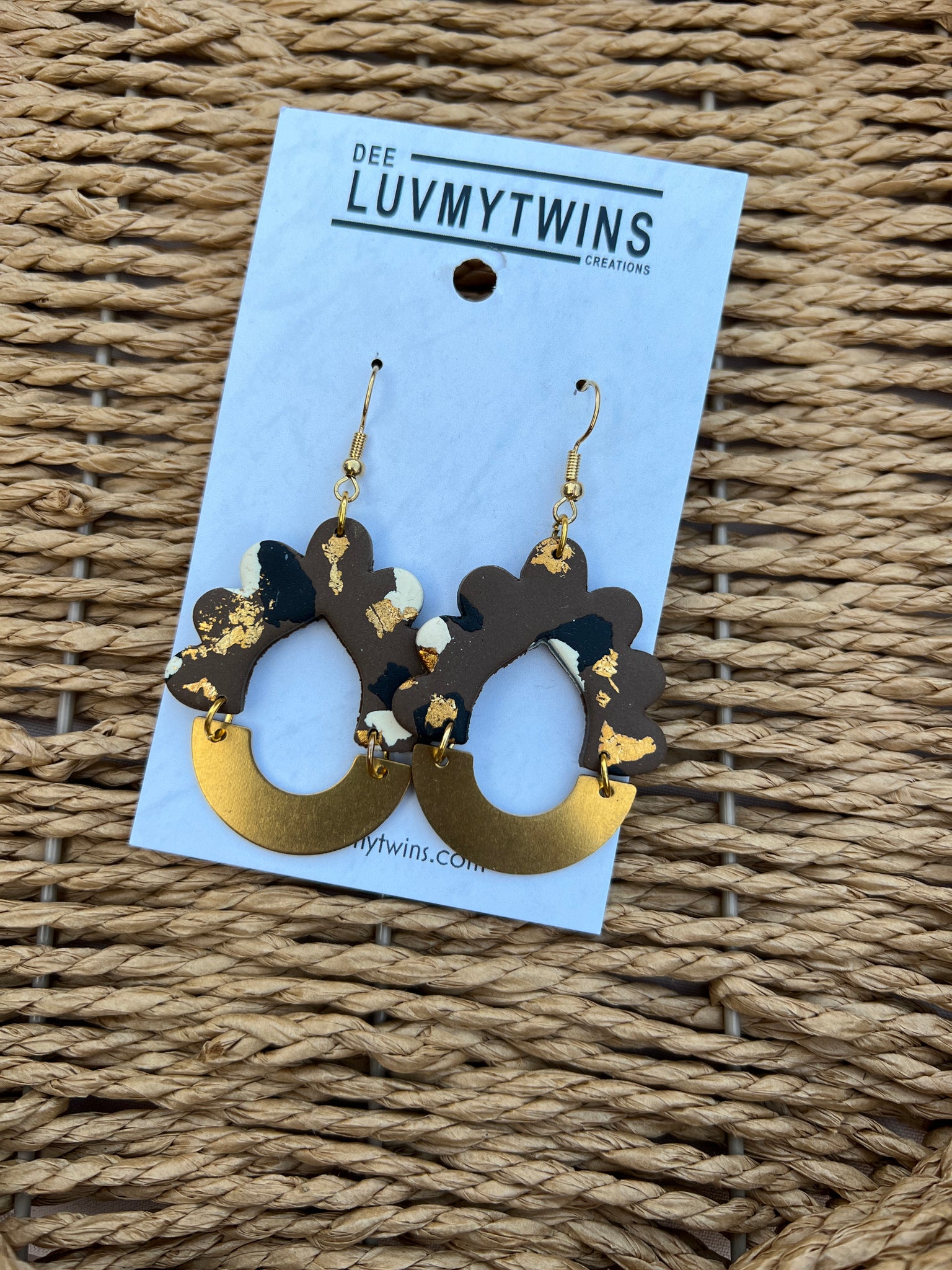 Clay brown and gold earrings