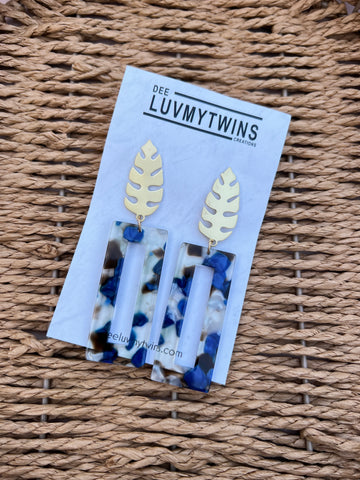 Blue and gold hanging earrings