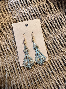 Antique gold and teal hanging earrings