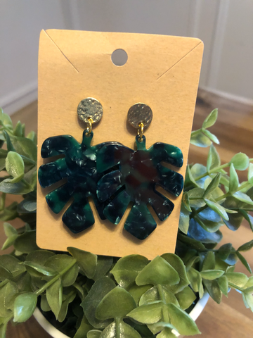 Green Monstera Earrings