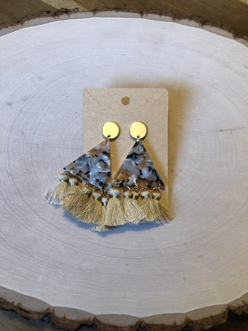 Beige Triangle Hanging Earrings