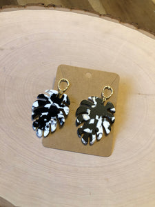 Black and White Monstera Earrings