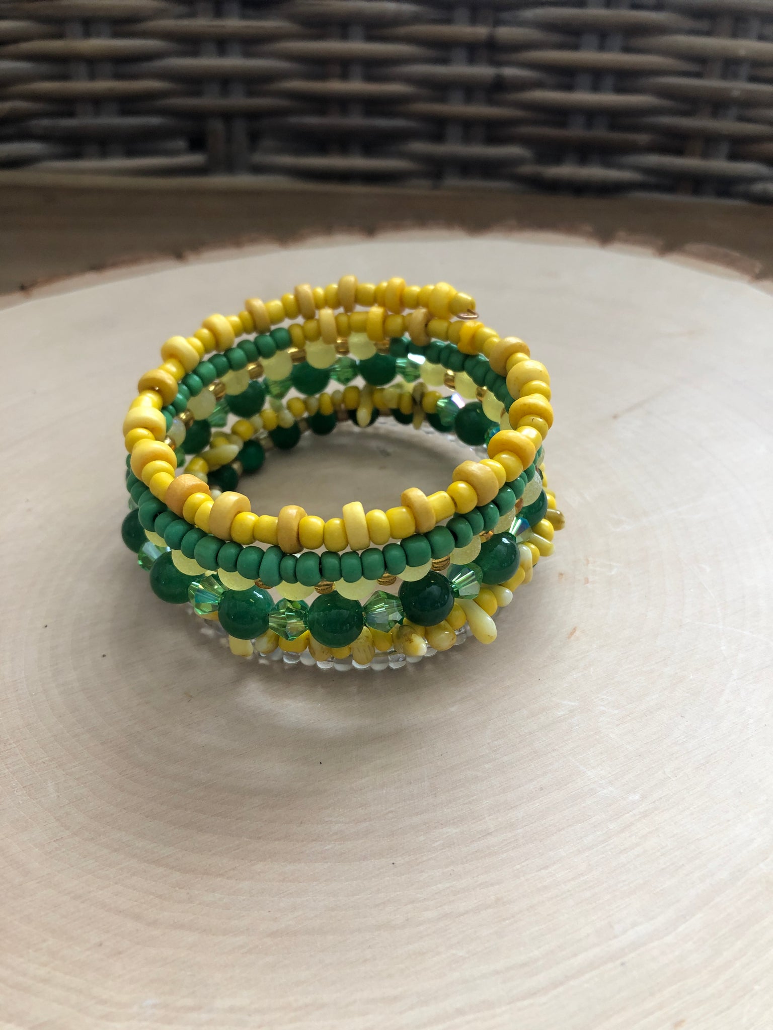 Yellow and Green Memory Wire Bracelet