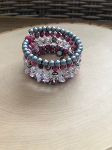 Pink and Grey Memory Wire Bracelet