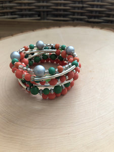 Green and Coral Memory Wire Bracelet