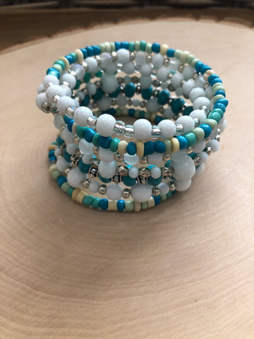 Blue and White Memory Wire Bracelet