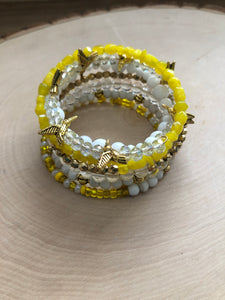 Yellow and White Memory Wire Bracelet