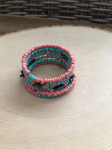 Turquoise and Coral Memory Wire Bracelet