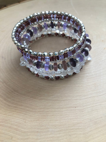 Purple and Silver Memory Wire Bracelet