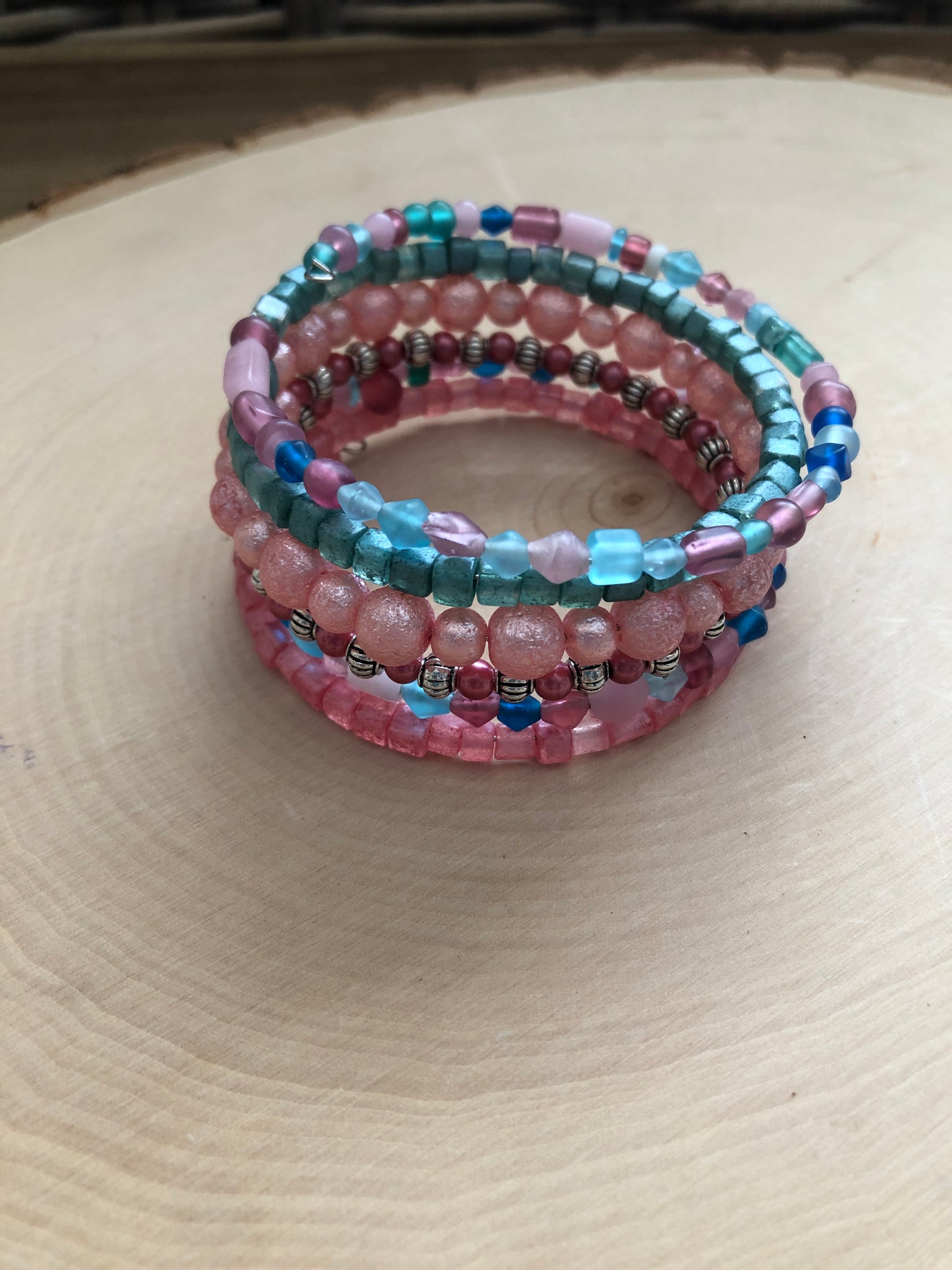 Blue and Pink Memory Wire Bracelet