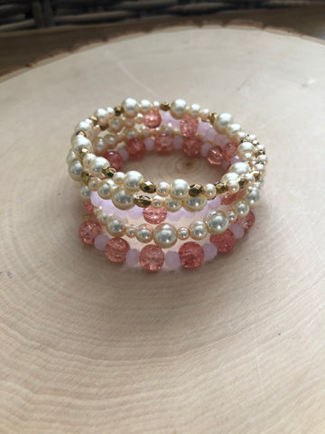 Pink and Cream Memory Wire Bracelet