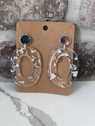 Silver Oval Hanging Earrings