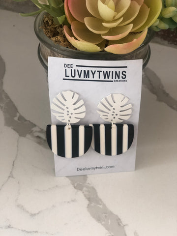 Black & White Silver Monstera Earrings