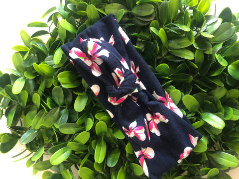 Pink Bows & Navy Turban Headband