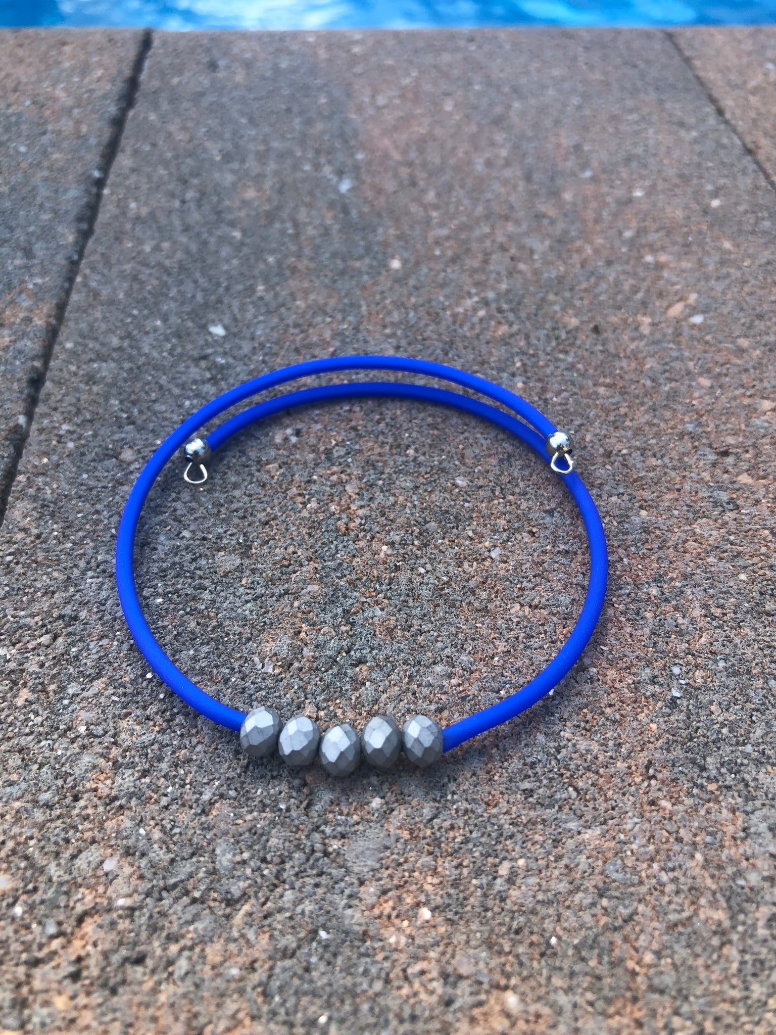 Blue silver beads cuff bracelet