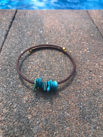 Brown and turquoise shell cuff bracelet