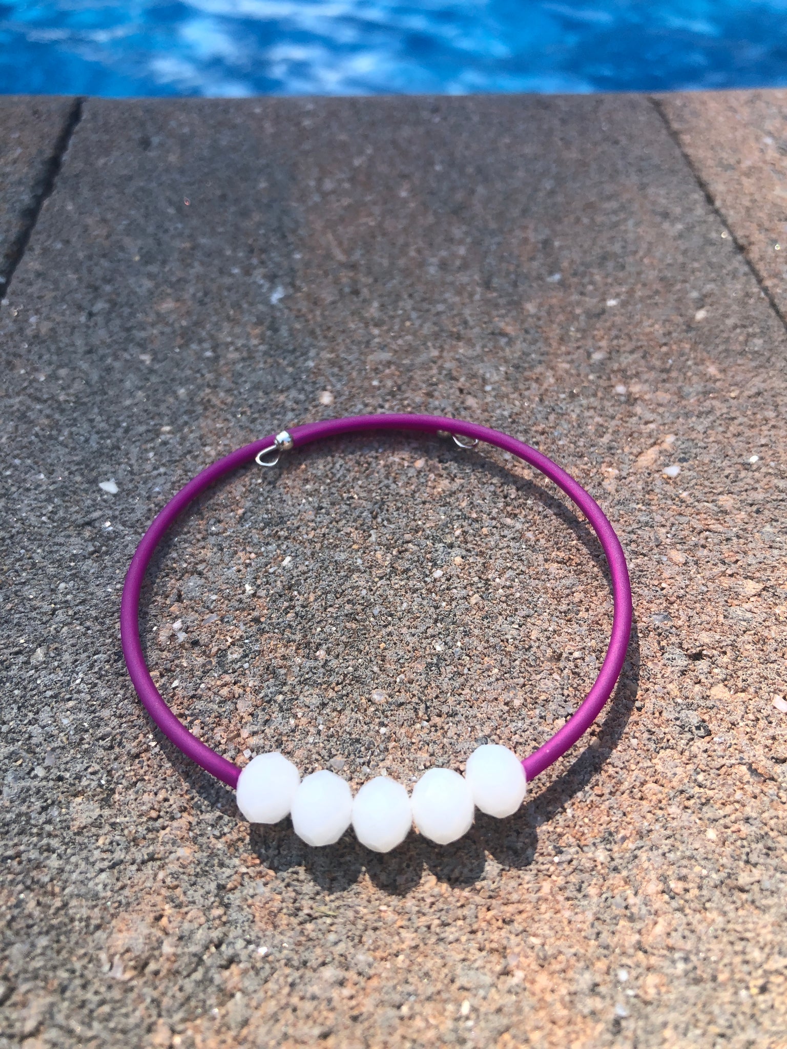 Magenta and white beaded  cuff bracelet