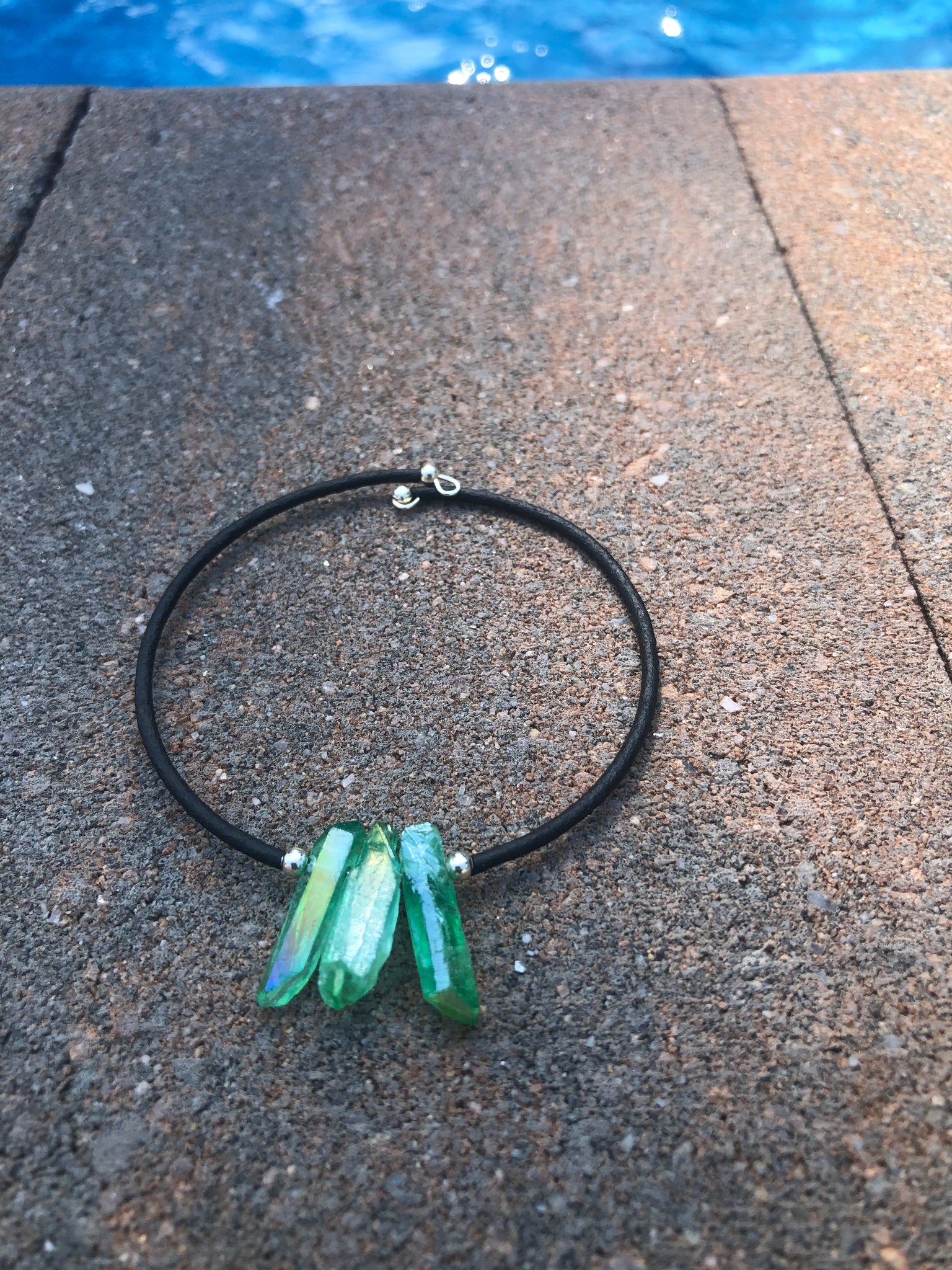 Green crystal black cuff bracelet