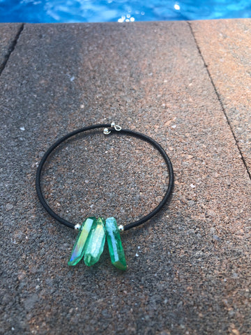 Green crystal black cuff bracelet