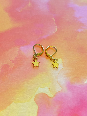 Gold Star Drop Earrings