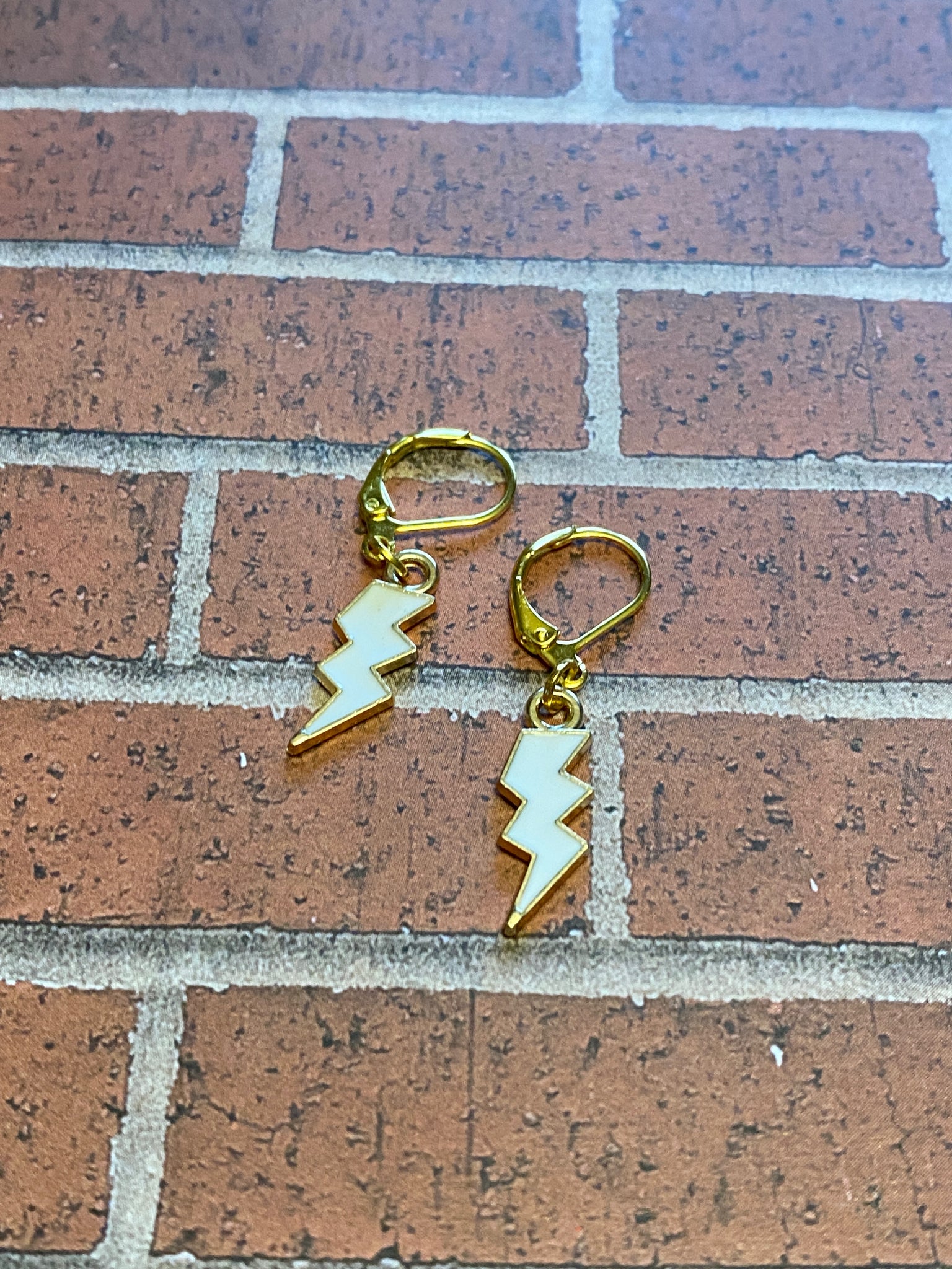 White Lightening Bolt Earrings