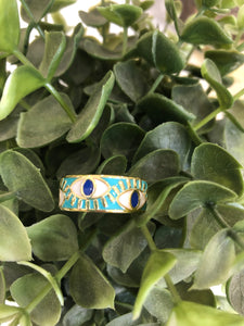 Turquoise and Gold  Evil Eye Ring