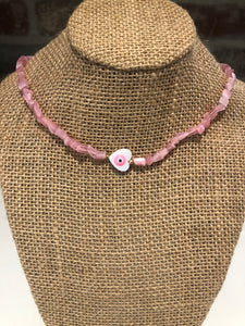 Beaded Evil Eye Pink Necklace