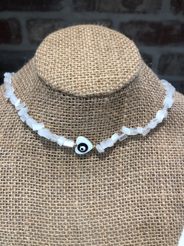 Beaded Evil Eye White  Necklace