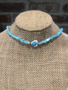 Beaded Evil Eye Light Blue Necklace