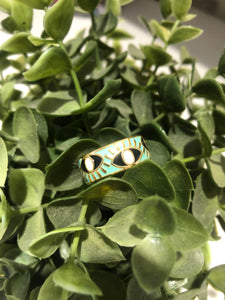 Mint and Gold  Evil Eye Ring