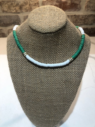 Green and White Heshi Bead Necklace