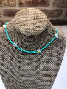 Turquoise Daisy beaded Necklace