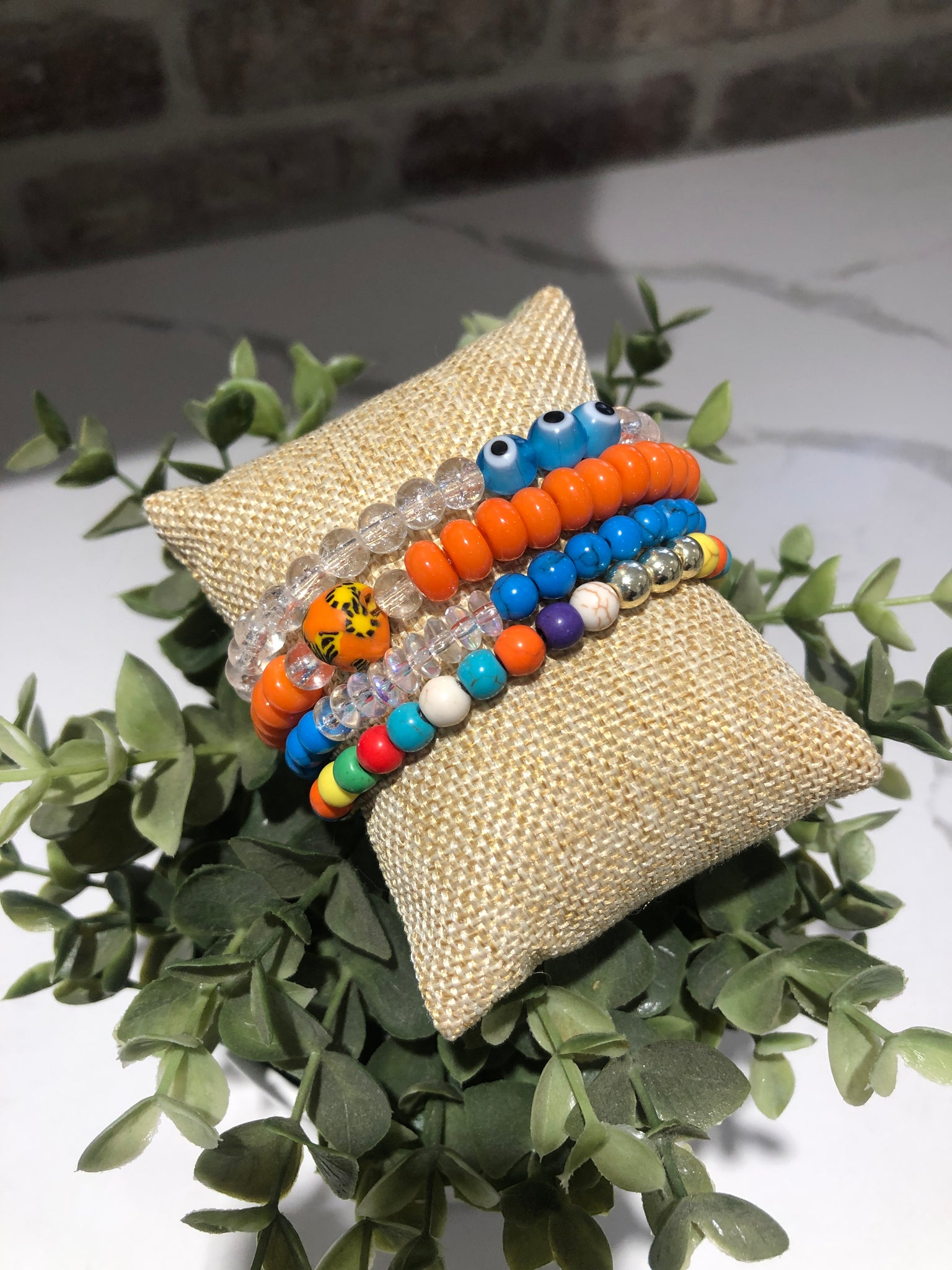 Blues and Orange Mix Bracelet Stack