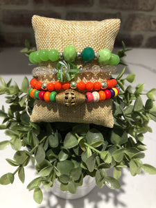 Green and Orange  Bracelet Stack