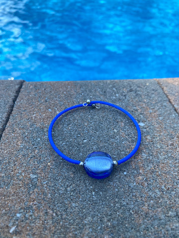 Blue and blue bead cuff bracelet