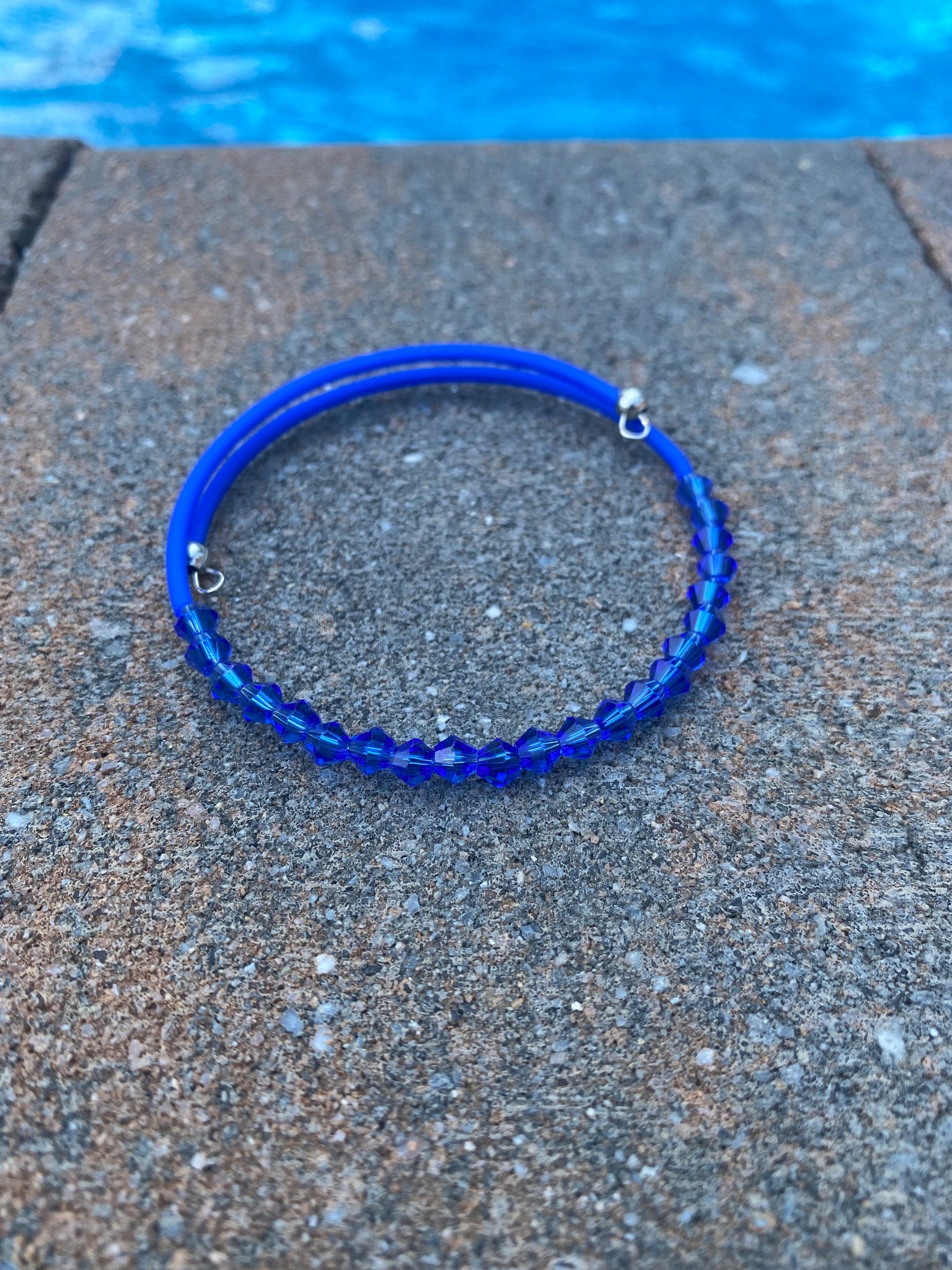 Blue crystal beads cuff bracelet