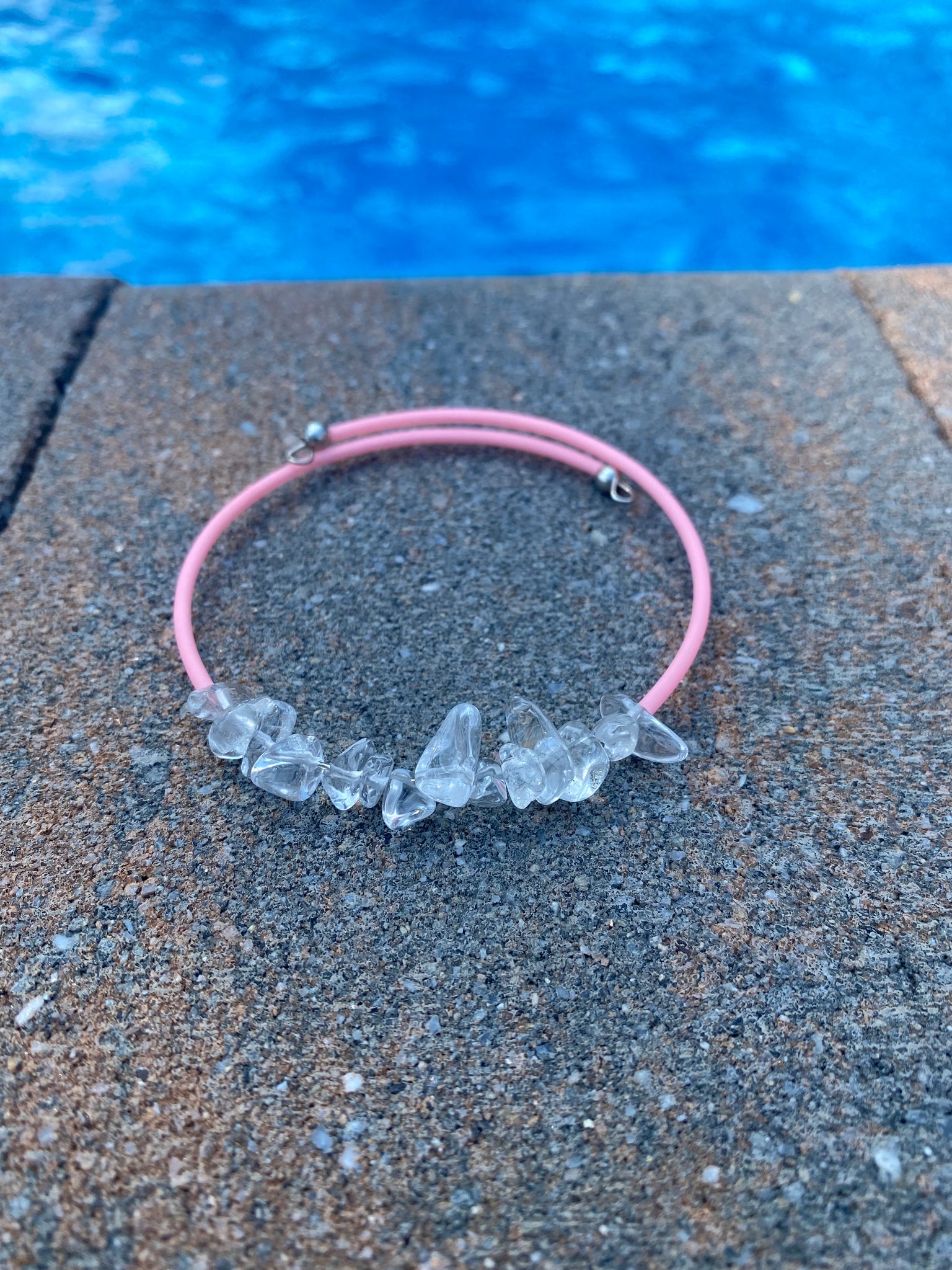 Peach and white quartz cuff bracelet