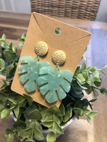 Mint Green Monstera Earrings