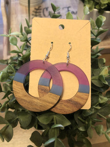 Wood Purple and  Blue Earrings