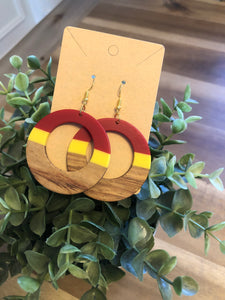 Red and Yellow Wood Earrings